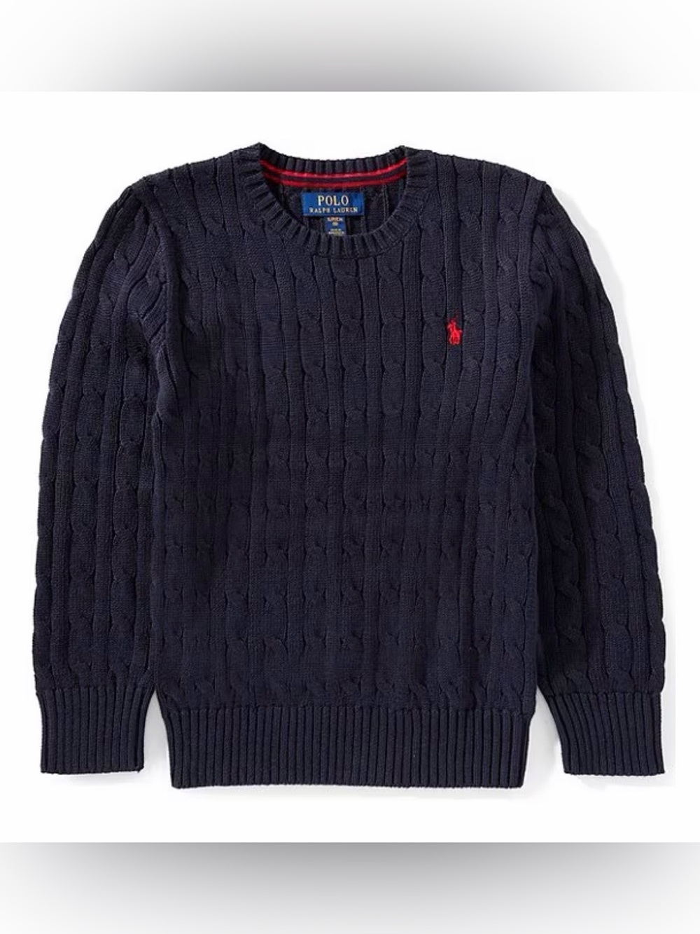Ralph Lauren Boys Long Sleeve Navy Cable-Knit Crewneck Sweater Size M (10/12)